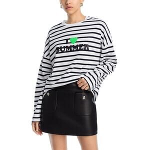 Joshua Sanders Women's Striped Graphic T-Shirt Long Sleeve Marine Size Large NWT